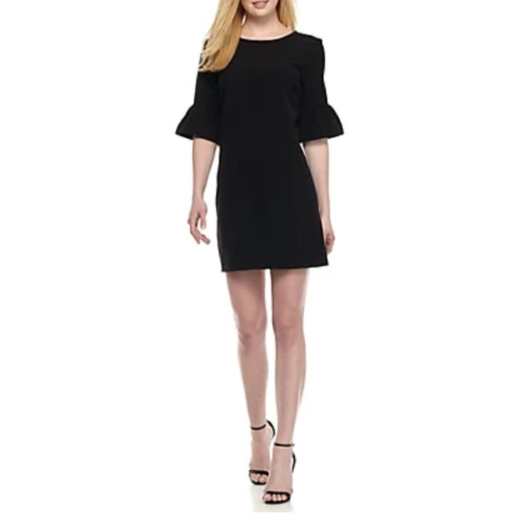Charles Henry Black Bell Sleeve Crepe Sheath Dress Size S